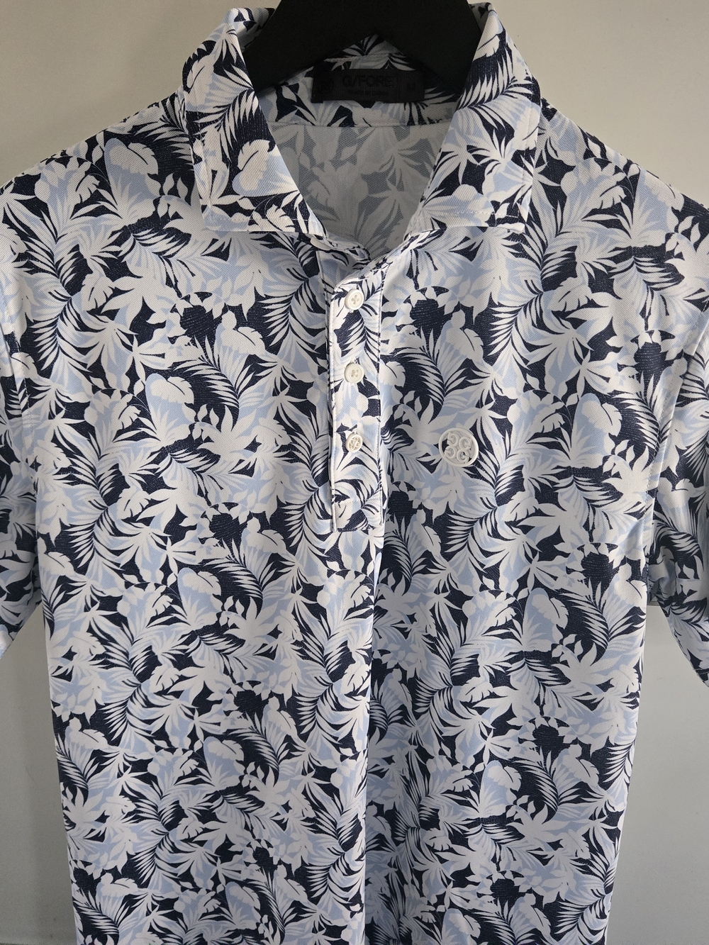 G/FORE Navy & White Floral Print Polo Golf Shirt